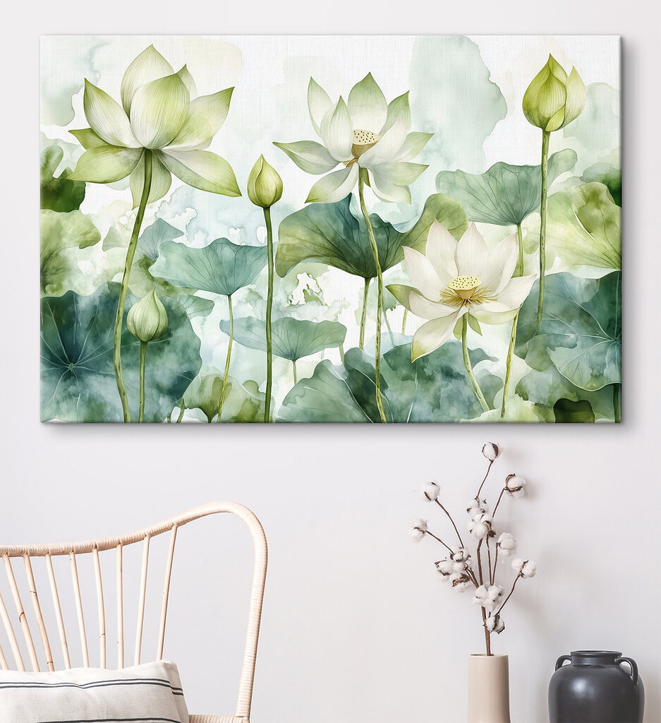 Painting of white flowers and green leaves