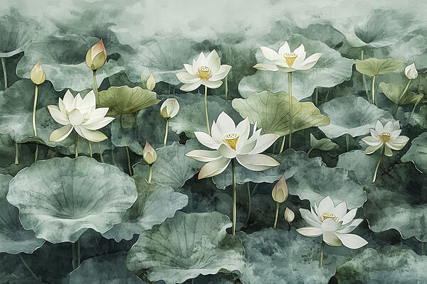Groep witte bloemen en groene bladeren Groep witte bloemen en groene bladeren