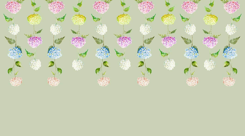 Rij bloemen met groene bladeren Rij bloemen met groene bladeren