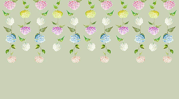 Rij bloemen met groene bladeren Rij bloemen met groene bladeren