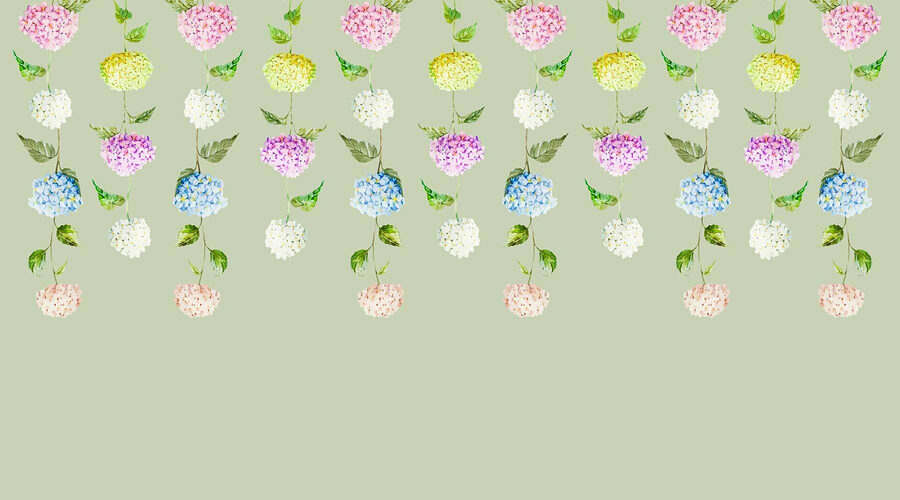 Rij bloemen met groene bladeren