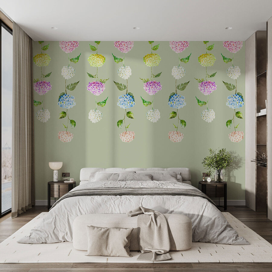 Rij bloemen met groene bladeren
