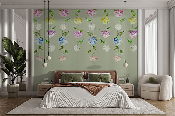 Rij bloemen met groene bladeren Rij bloemen met groene bladeren