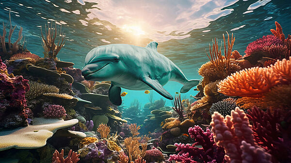 Dolfijn zwemmend in de oceaan Dolfijn zwemmend in de oceaan