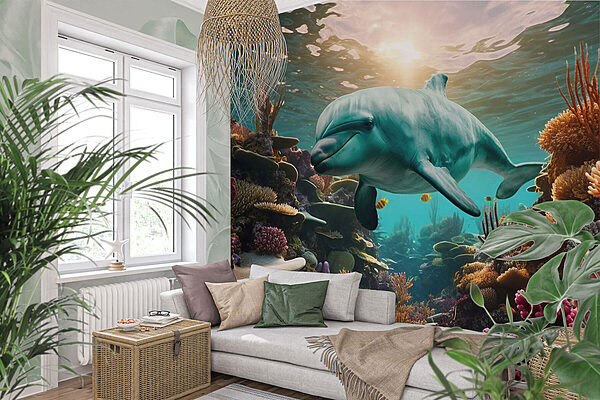 Dolfijn zwemmend in de oceaan Dolfijn zwemmend in de oceaan