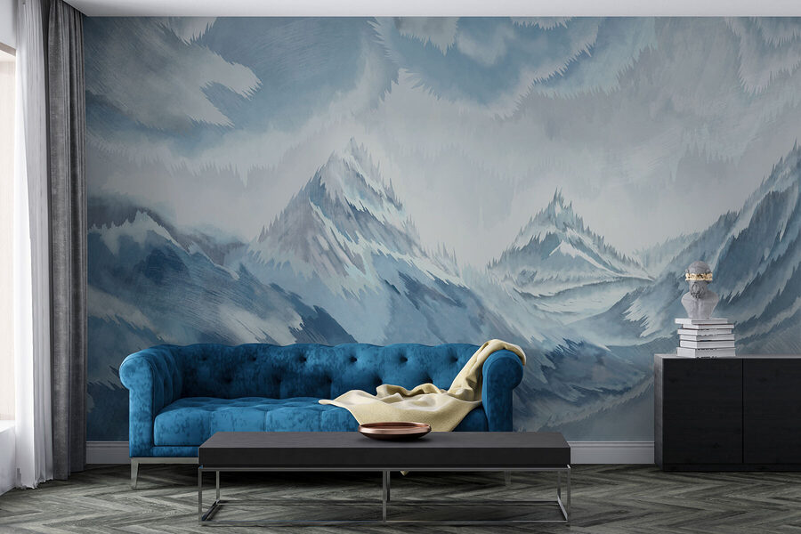 Schilderij van bergen en wolken Schilderij van bergen en wolken