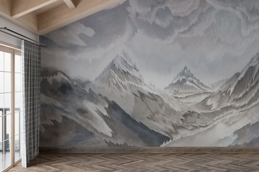 Schilderij van bergen en wolken