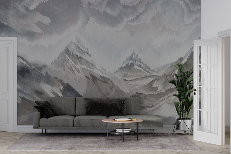 Schilderij van bergen en wolken