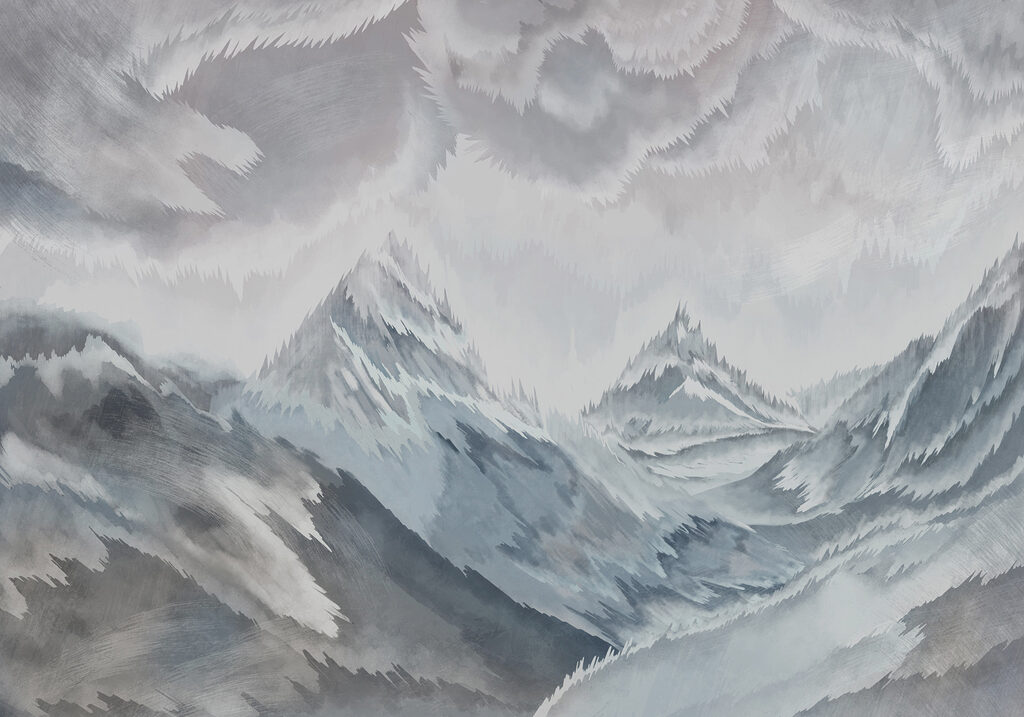 Schilderij van bergen en wolken Schilderij van bergen en wolken