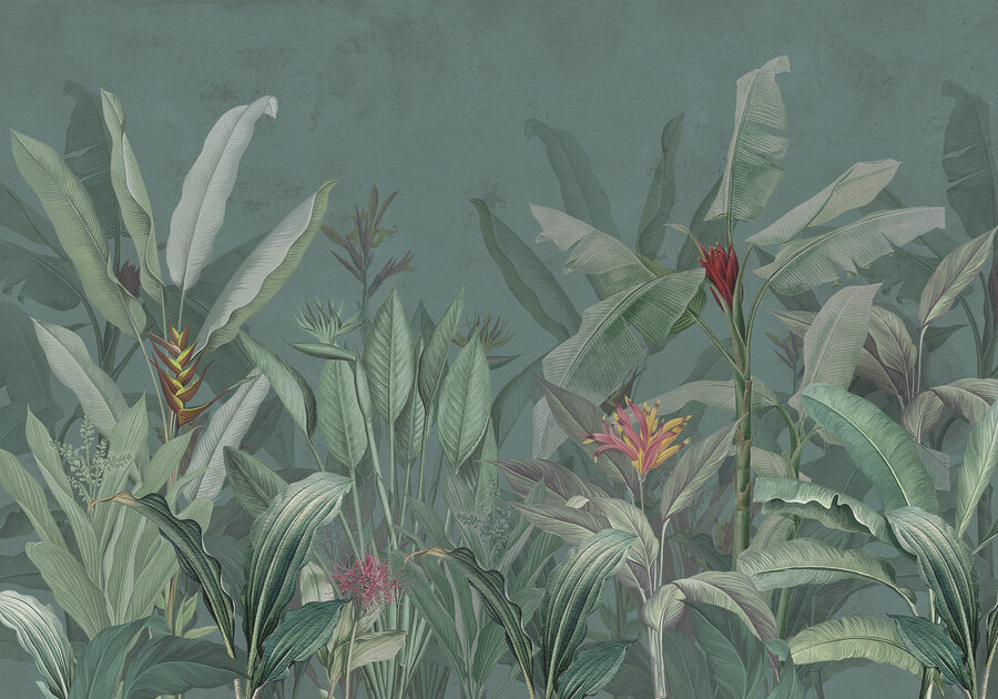 Behang met planten en bloemen
