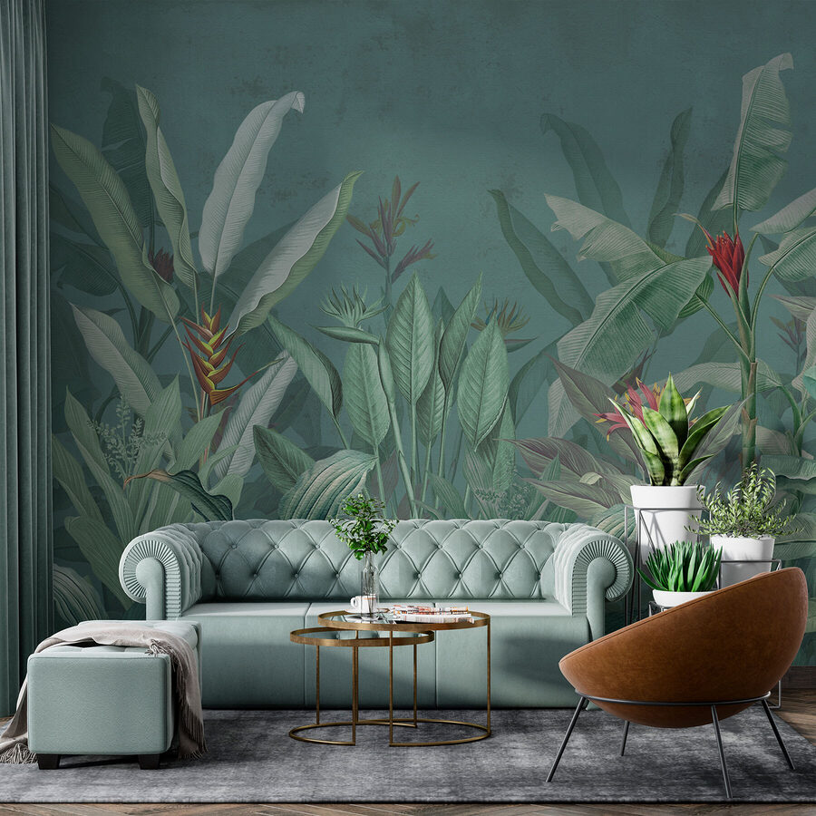 Behang met planten en bloemen