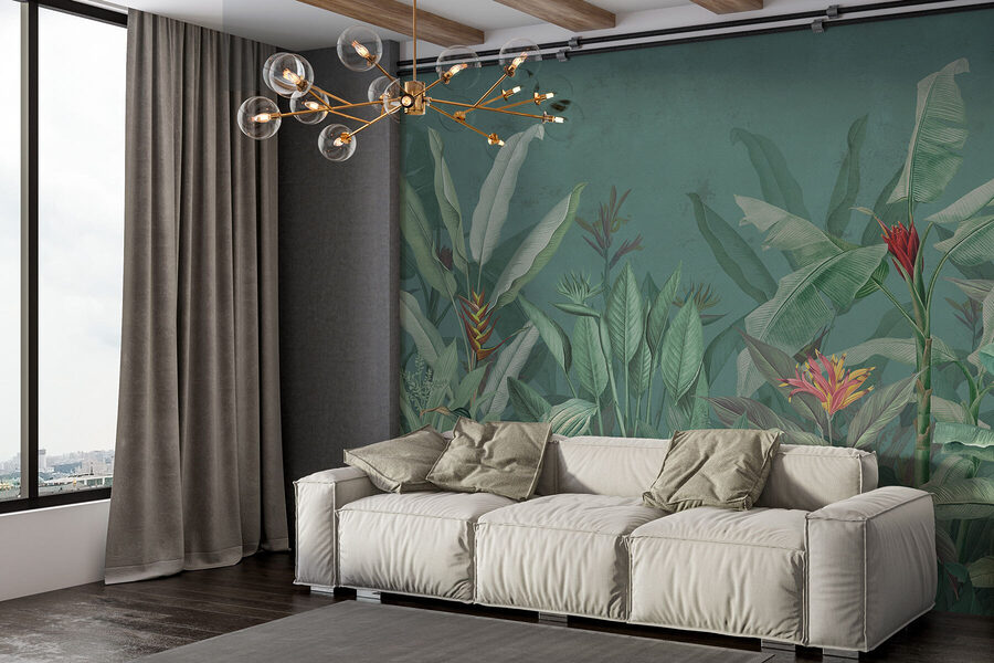 Behang met planten en bloemen