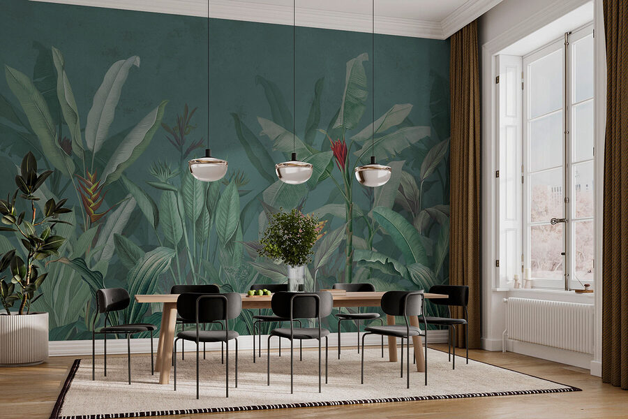 Behang met planten en bloemen