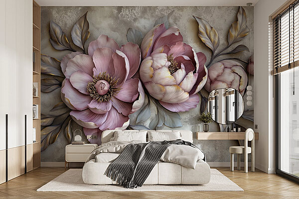 Fotobehang Fotobehang Groep bloemen met bladeren (Artikelnummer: w01825)