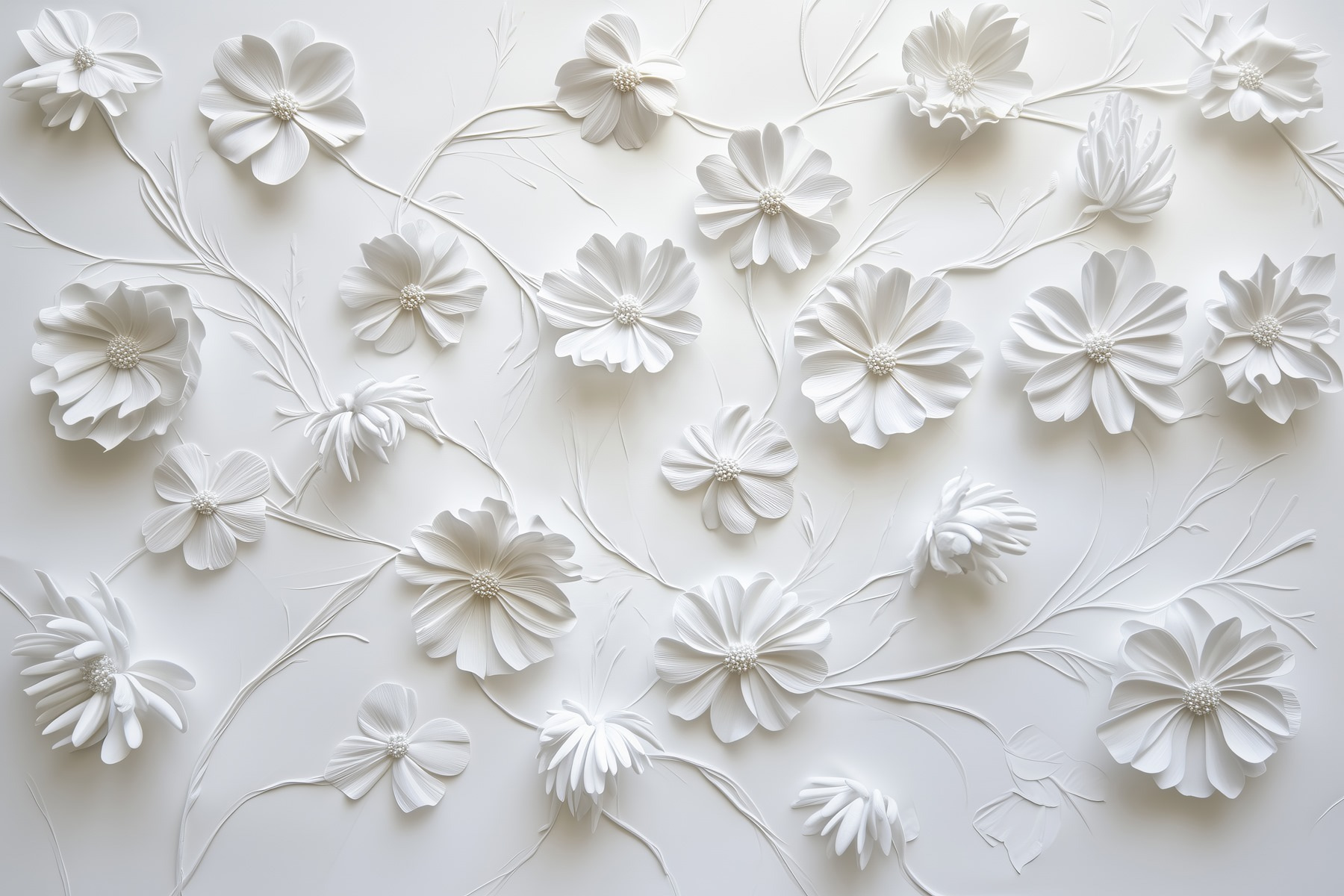White paper flowers on a white surface White paper flowers on a white surface