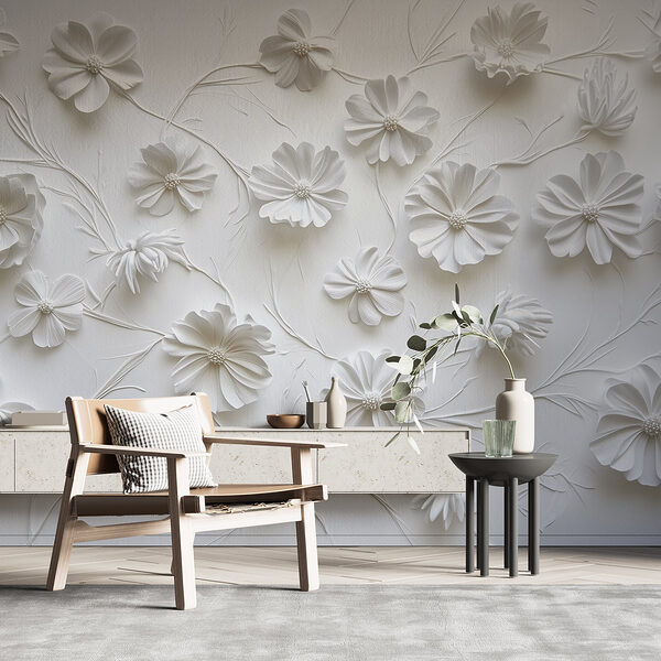 White paper flowers on a white surface White paper flowers on a white surface