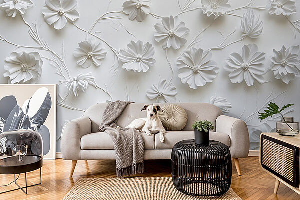 White paper flowers on a white surface White paper flowers on a white surface