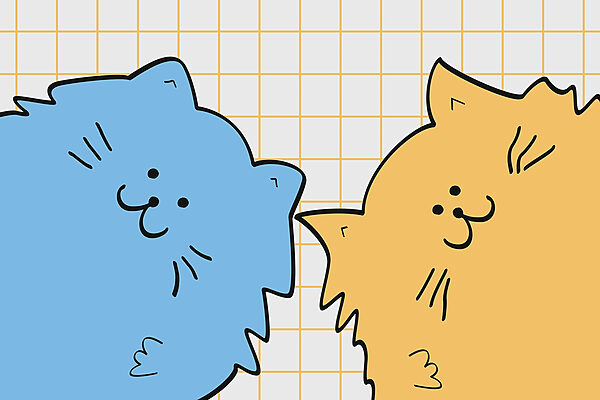 Blauw met gele kat Blauw met gele kat