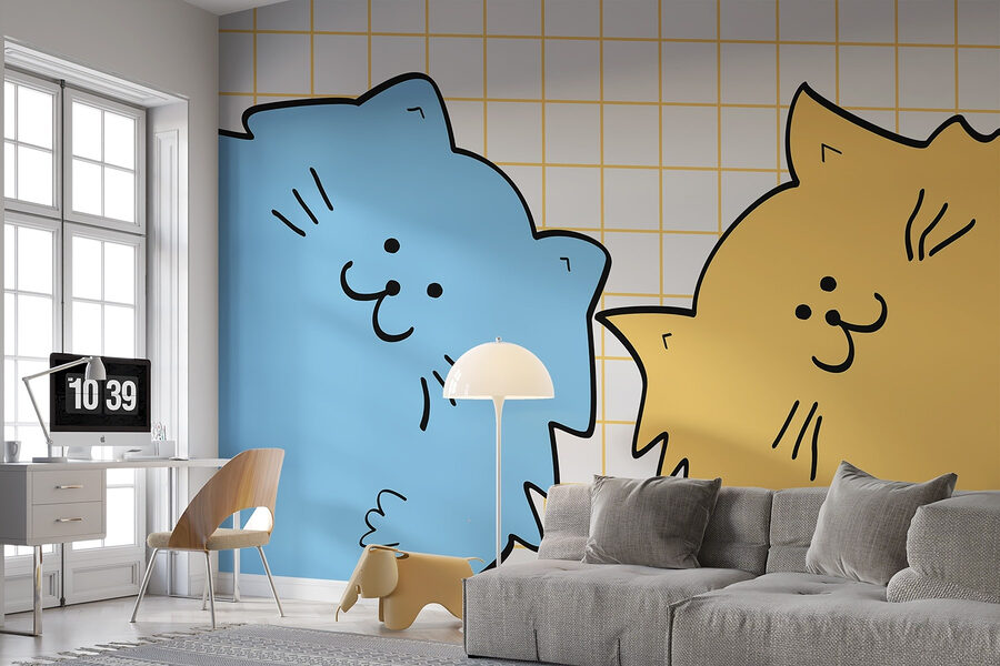 Blauw met gele kat