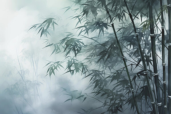 Bamboebomen in de mist Bamboebomen in de mist