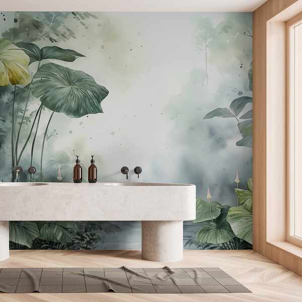Schilderij van een vijver met planten en water Schilderij van een vijver met planten en water