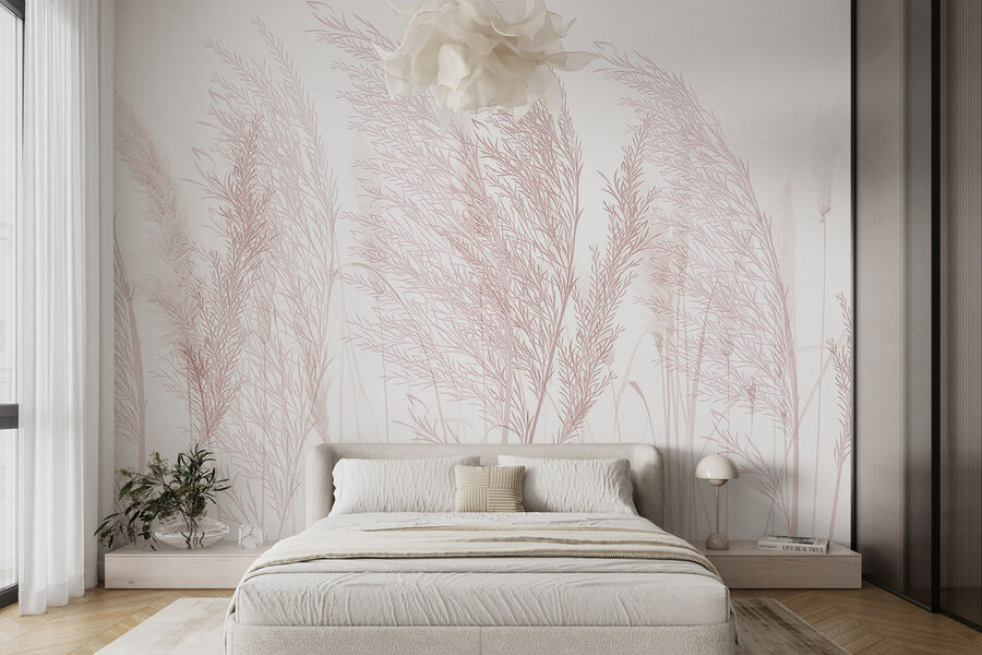 Groep gras met roze bloemen Groep gras met roze bloemen