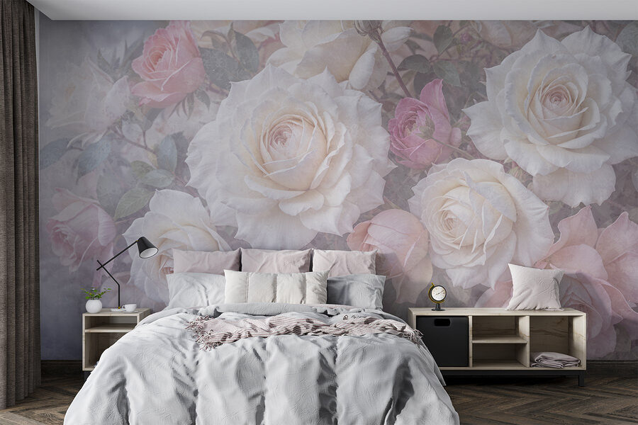 Groep witte en roze rozen
