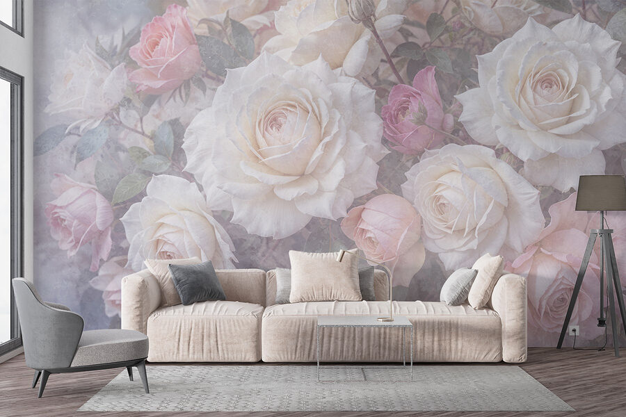 Groep witte en roze rozen
