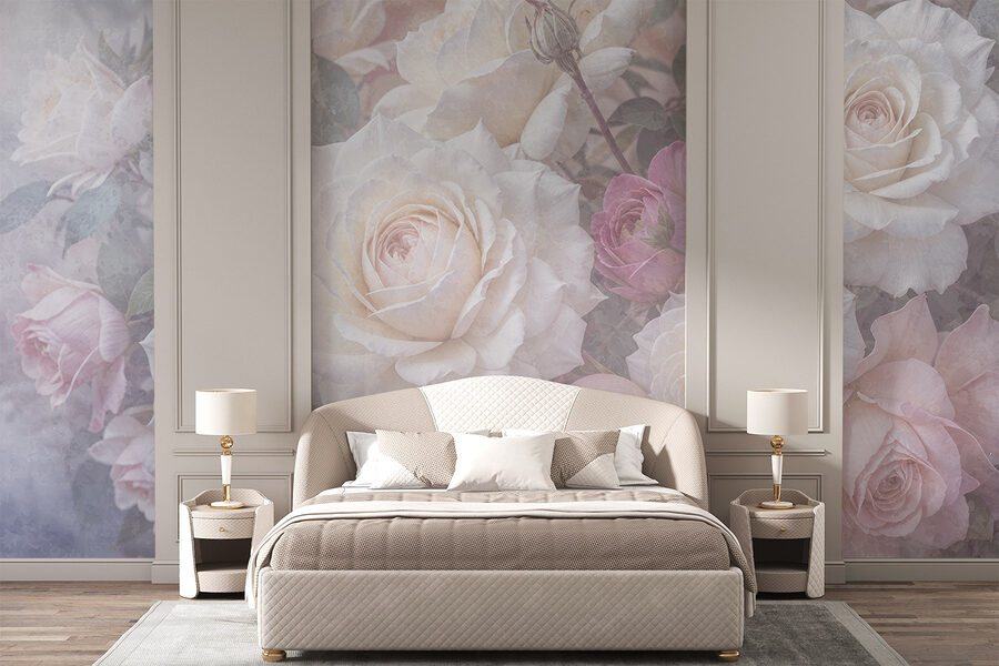 Groep witte en roze rozen