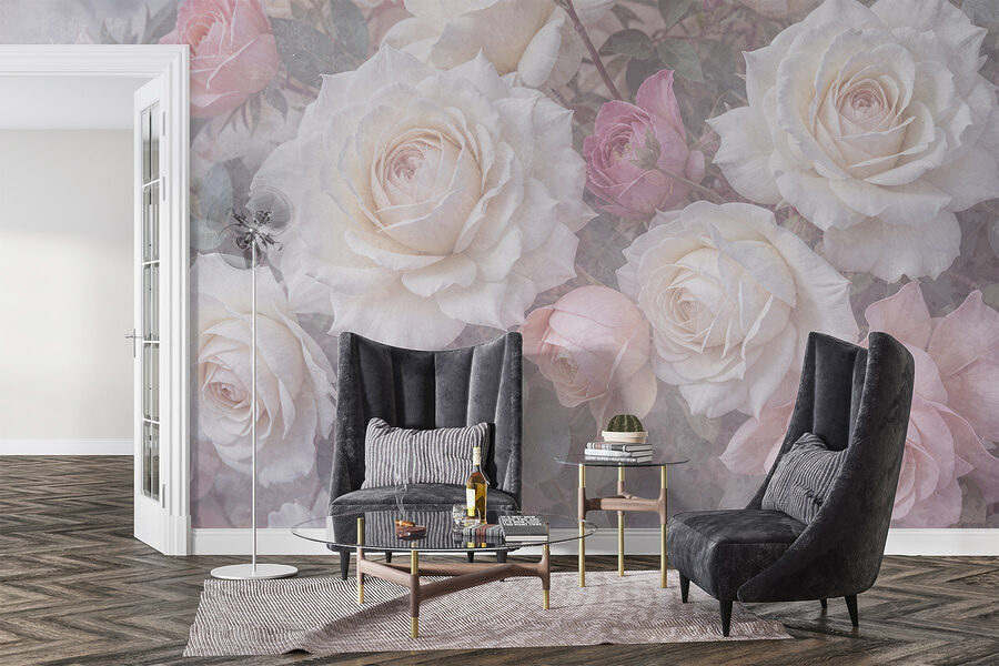 Groep witte en roze rozen