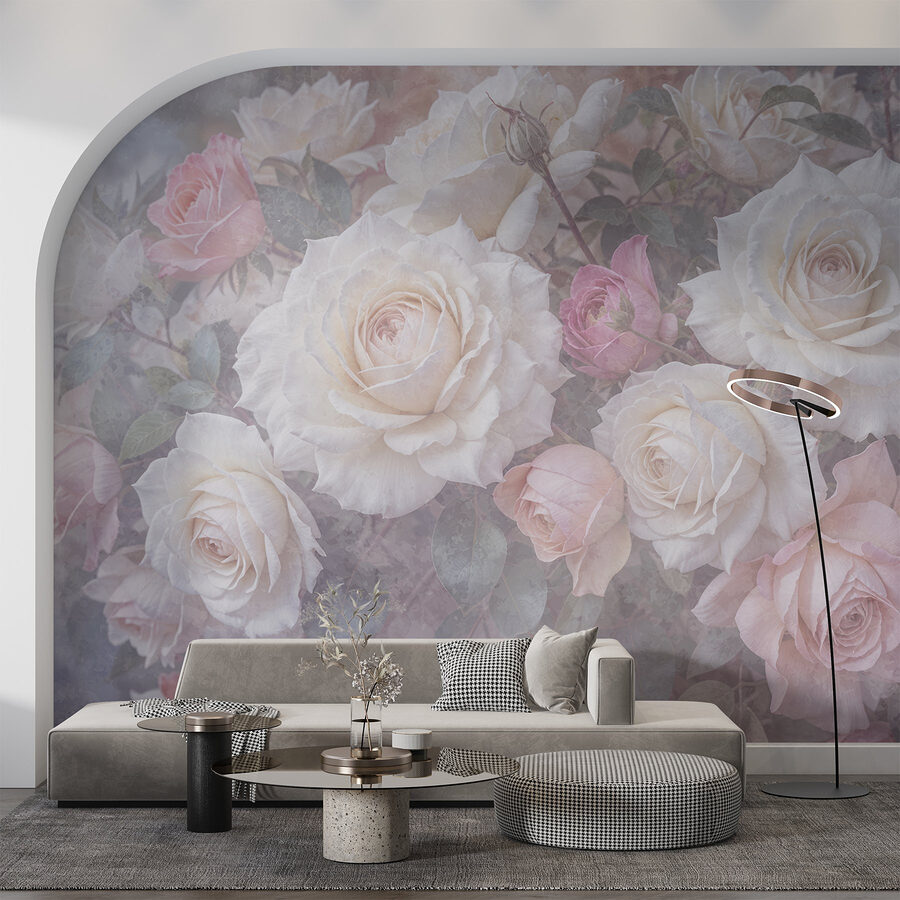 Groep witte en roze rozen