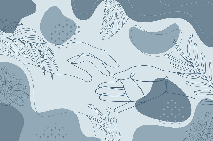 Tekening van een hand en planten Tekening van een hand en planten
