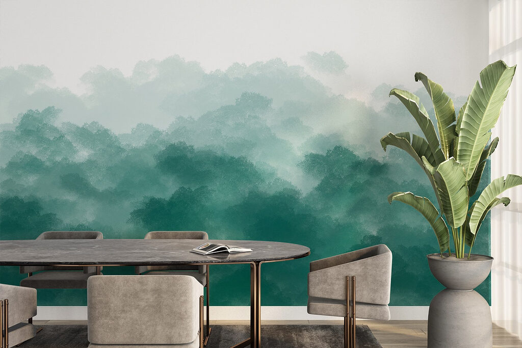 Foggy green and white sky