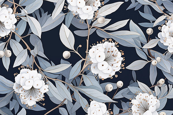 Bloemenpatroon met witte bloemen en bladeren Bloemenpatroon met witte bloemen en bladeren