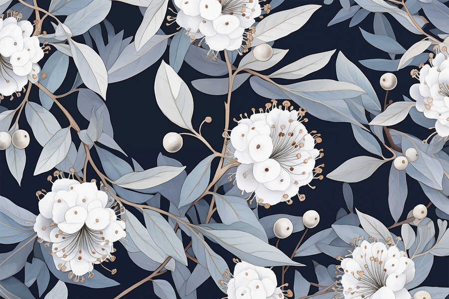 Bloemenpatroon met witte bloemen en bladeren