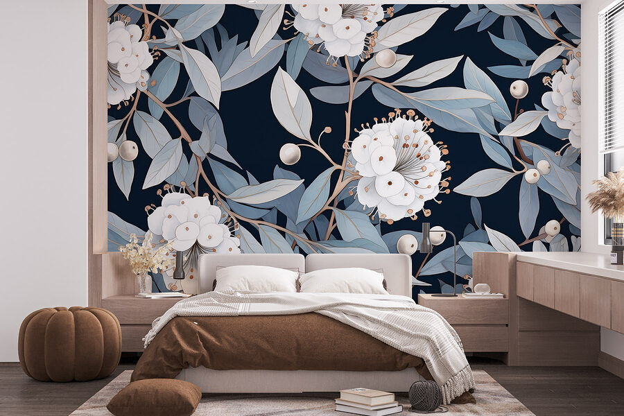 Bloemenpatroon met witte bloemen en bladeren