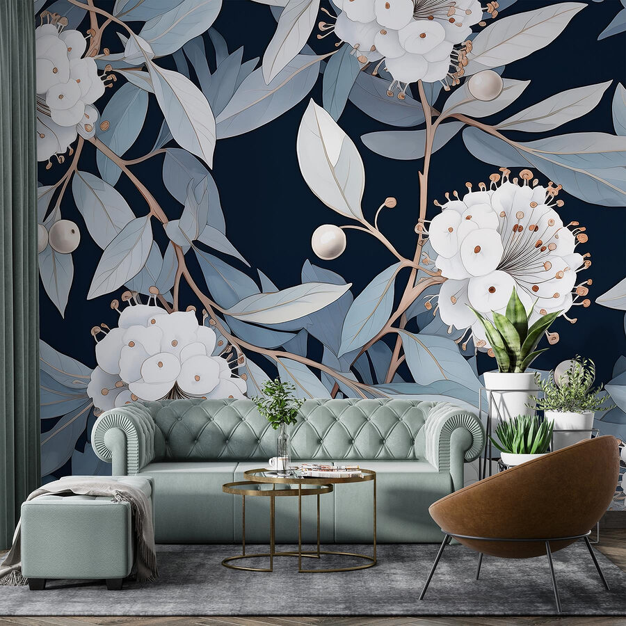 Bloemenpatroon met witte bloemen en bladeren