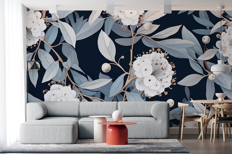 Bloemenpatroon met witte bloemen en bladeren