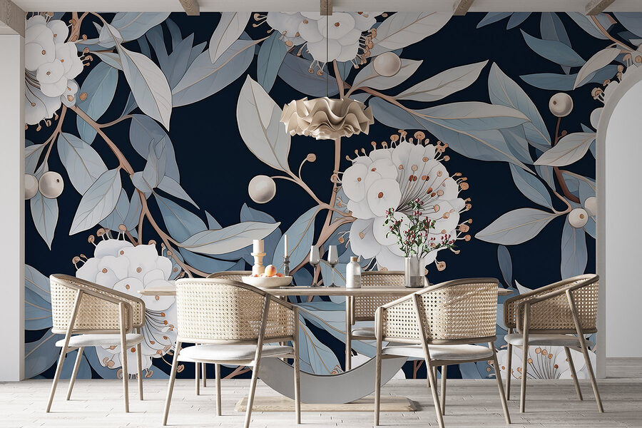 Bloemenpatroon met witte bloemen en bladeren