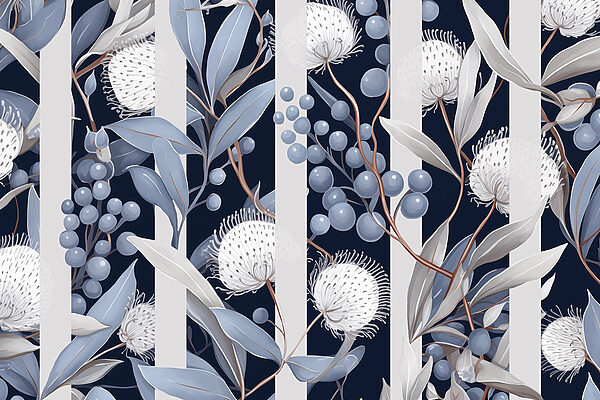 Bloemenpatroon met blauwe en witte bloemen en bladeren Bloemenpatroon met blauwe en witte bloemen en bladeren