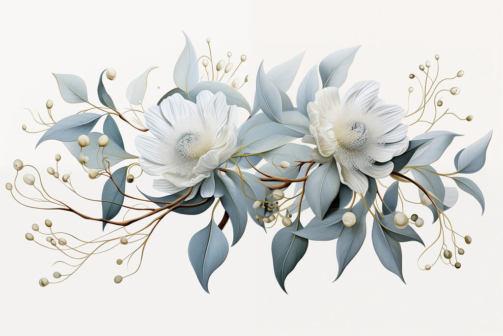 Witte bloemen en bladeren Witte bloemen en bladeren