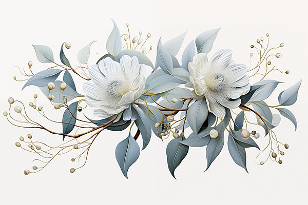 Witte bloemen en bladeren Witte bloemen en bladeren