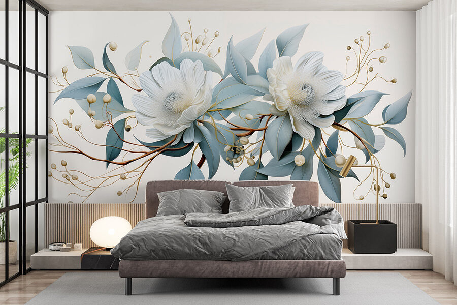 Witte bloemen en bladeren Witte bloemen en bladeren