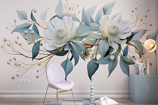 Witte bloemen en bladeren Witte bloemen en bladeren