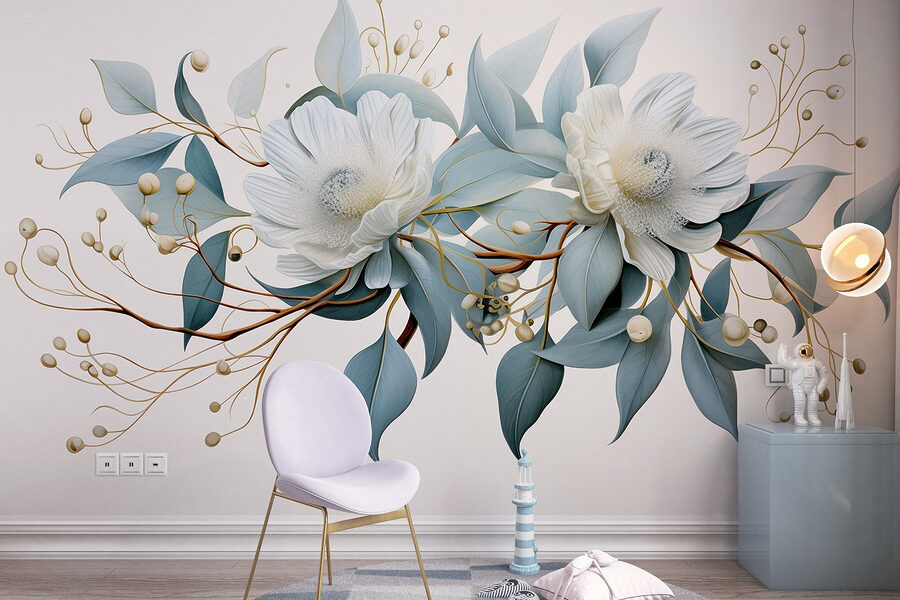 Witte bloemen en bladeren Witte bloemen en bladeren