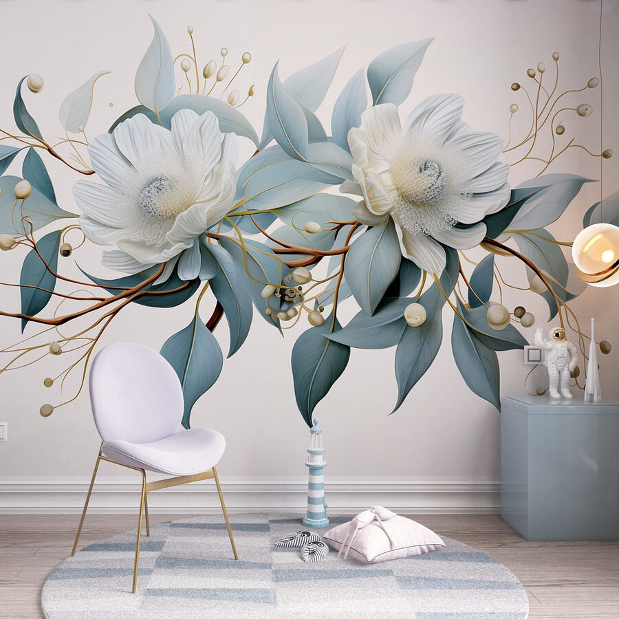 Witte bloemen en bladeren Witte bloemen en bladeren