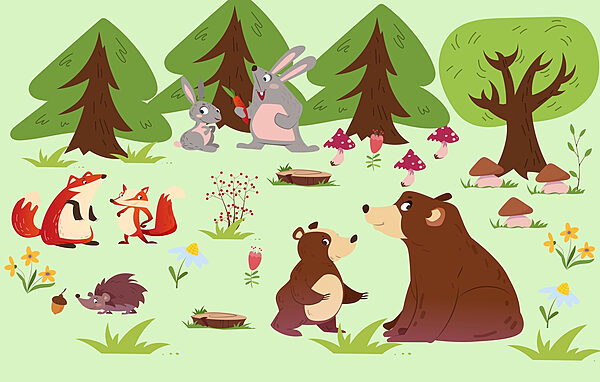 Groep dieren in het bos Groep dieren in het bos
