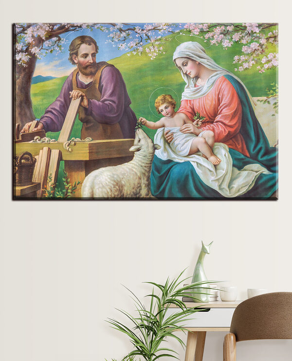 Schilderij van een man en vrouw die een baby vasthouden Schilderij van een man en vrouw die een baby vasthouden