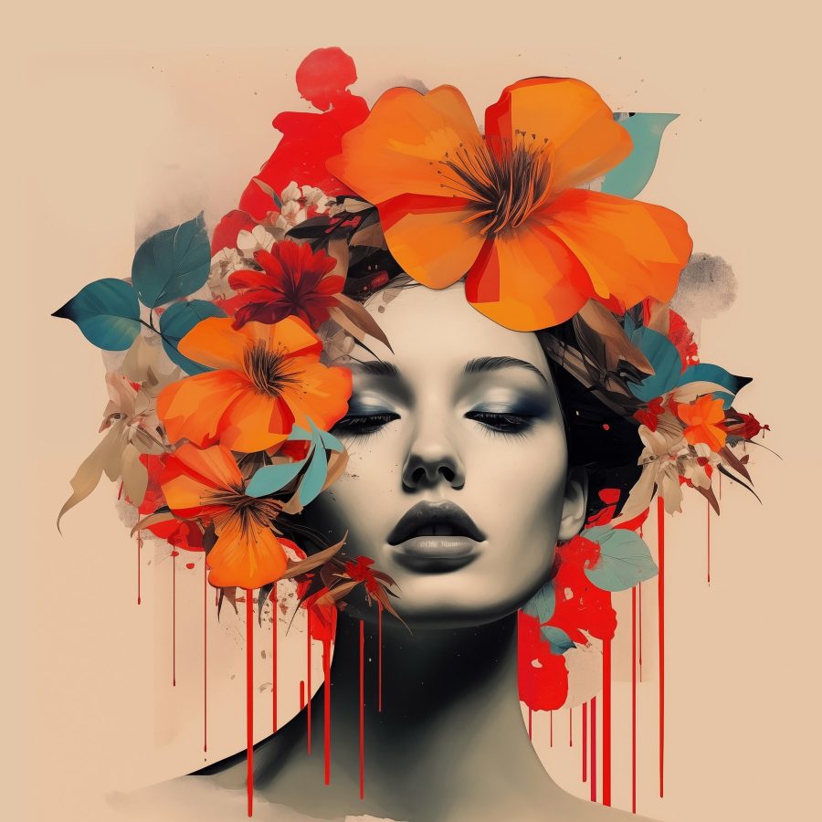 Vrouw met bloemen in haar haar