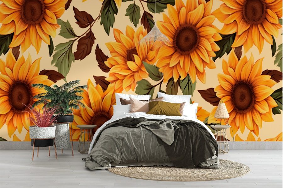 Patroon van zonnebloemen en bladeren